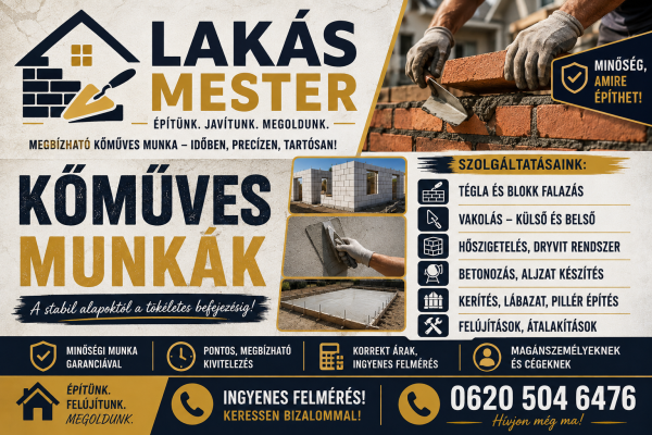 Lakás Mester Építünk Javítunk.